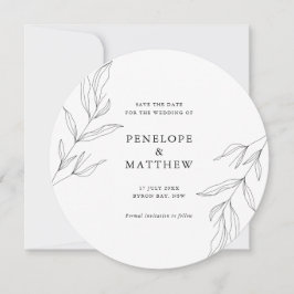 Line Drawing Foliage Leaf Round Wedding Invitation Feestdagenkaart