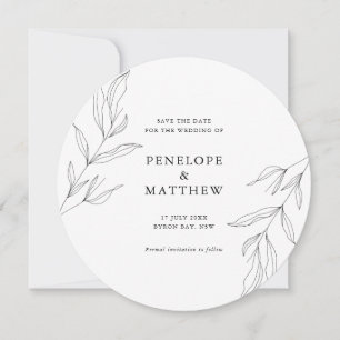 Line Drawing Foliage Leaf Round Wedding Invitation Feestdagenkaart