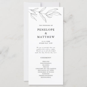 Line Drawing Foliage Leaf Wedding Ceremony Program