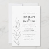 Line Drawing Foliage Leaf Wedding Invitation Kaart (Voorkant)