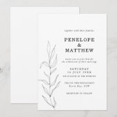 Line Drawing Foliage Leaf Wedding Invitation Kaart (Voorkant / Achterkant)