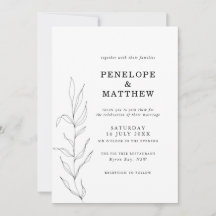 Line Drawing Foliage Leaf Wedding Invitation