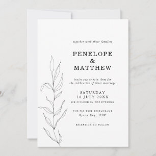 Line Drawing Foliage Leaf Wedding Invitation Kaart