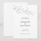 Line Drawing Foliage Leaf Wedding Invitation Kaart (Voorkant / Achterkant)