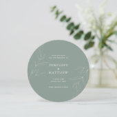 Line Drawing Foliage Sage Round Wedding Invitation Feestdagenkaart (Staand voorkant)