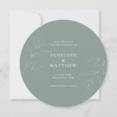 Line Drawing Foliage Sage Round Wedding Invitation Feestdagenkaart (Voorkant)
