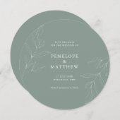 Line Drawing Foliage Sage Round Wedding Invitation Feestdagenkaart (Voorkant / Achterkant)