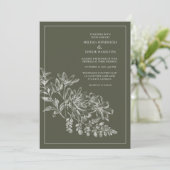 Line Drawing Forest Green Wedding Kaart (Staand voorkant)