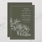 Line Drawing Forest Green Wedding Kaart (Voorkant / Achterkant)