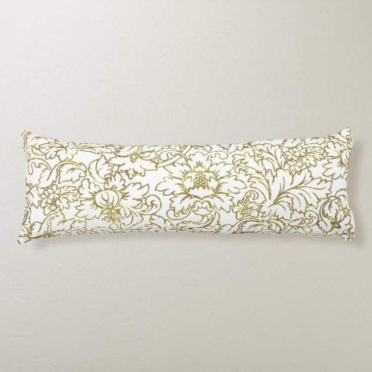 Line Drawing Gold Floral Damascus White Achtergron Lichaamskussen (Voorkant)