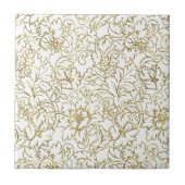 Line Drawing Gold Floral Damascus White Achtergron Tegeltje (Voorkant)
