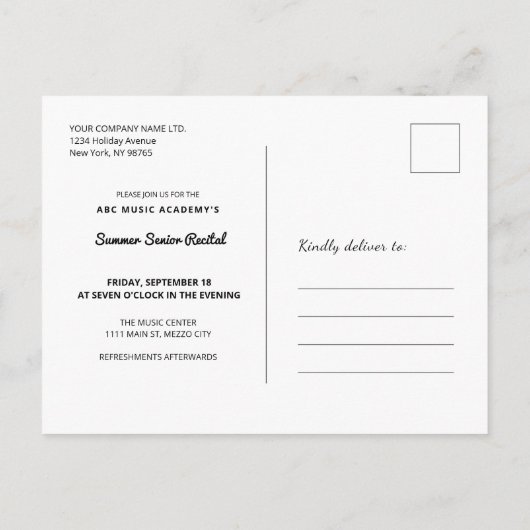 Line Drawing Grand Piano Recital Save the Date Briefkaart (Achterkant)