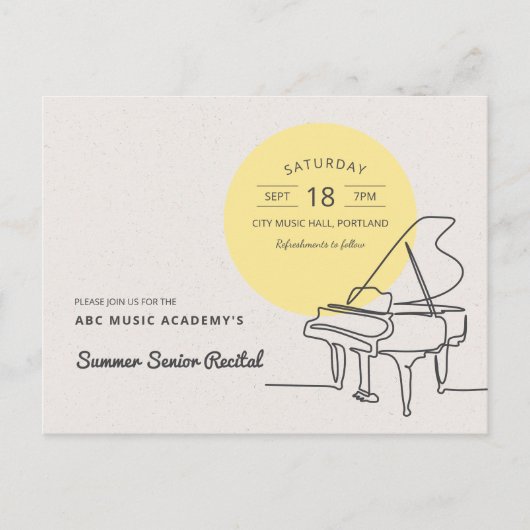 Line Drawing Grand Piano Recital Save the Date Briefkaart (Voorkant)