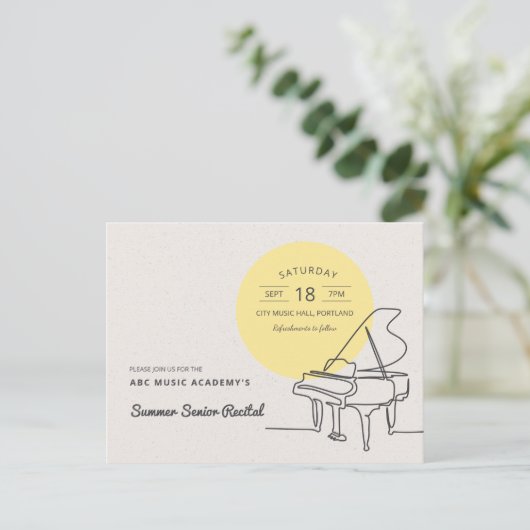 Line Drawing Grand Piano Recital Save the Date Briefkaart (Staand voorkant)