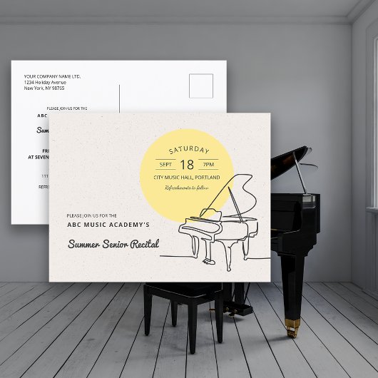 Line Drawing Grand Piano Recital Save the Date Briefkaart