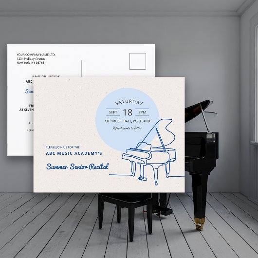 Line Drawing Grand Piano Recital Save the Date Briefkaart