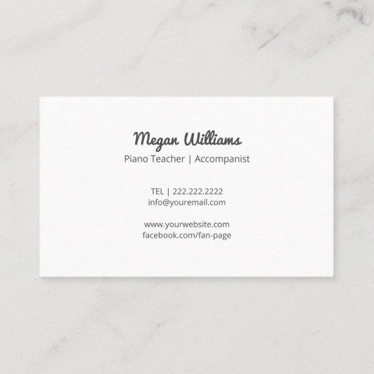 Line Drawing Grand Piano Teacher Music Lesson Visitekaartje (Achterkant)