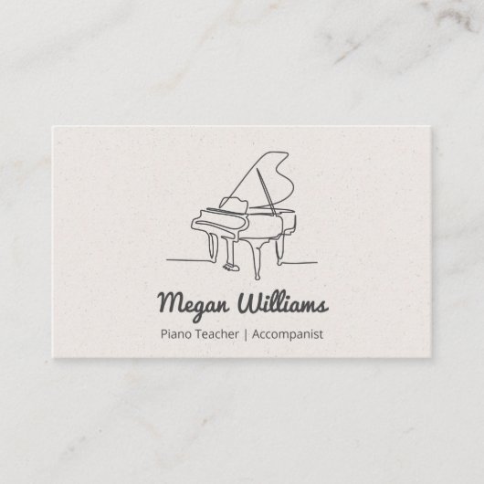 Line Drawing Grand Piano Teacher Music Lesson Visitekaartje (Voorkant)