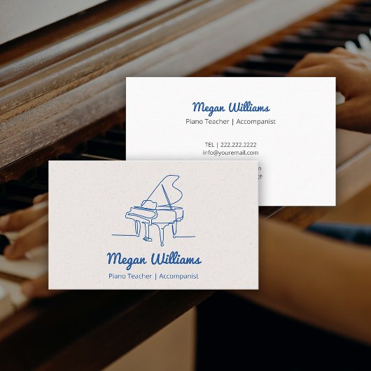 Line Drawing Grand Piano Teacher Music Lesson Visitekaartje