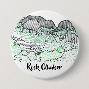 Line Drawing Rocks Mountains Rock Climber Buttonne Ronde Button 7,6 Cm