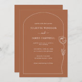 Line Drawing Roos Flower Terracotta Wedding Kaart (Voorkant / Achterkant)