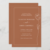 Line Drawing Roos Flower Terracotta Wedding Kaart (Voorkant / Achterkant)