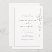 Line Drawing Roos Flower Wedding Invitation Kaart (Voorkant / Achterkant)