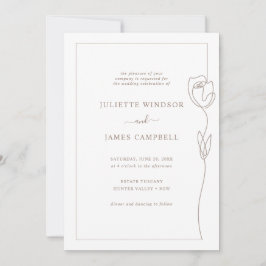 Line Drawing Roos Flower Wedding Invitation Kaart
