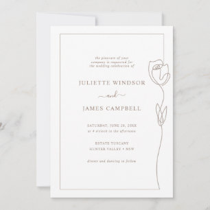 Line Drawing Roos Flower Wedding Invitation Kaart