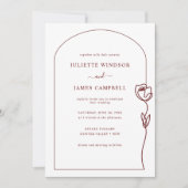 Line Drawing Roos Flower Wedding Invitation Kaart (Voorkant)