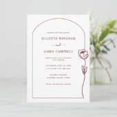 Line Drawing Roos Flower Wedding Invitation Kaart (Staand voorkant)