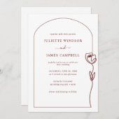 Line Drawing Roos Flower Wedding Invitation Kaart (Voorkant / Achterkant)