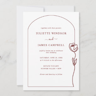 Line Drawing Roos Flower Wedding Invitation Kaart