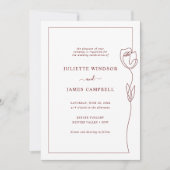 Line Drawing Roos Flower Wedding Invitation Kaart (Voorkant)
