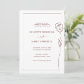 Line Drawing Roos Flower Wedding Invitation Kaart (Staand voorkant)