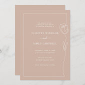 Line Drawing Roos Flower Wedding Kaart (Voorkant / Achterkant)