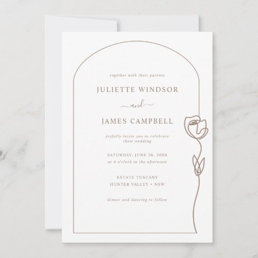 Line Drawing Roos Flower Wedding Kaart (Voorkant)