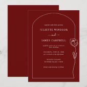 Line Drawing Roos Flower Wine Wedding Invitation Kaart (Voorkant / Achterkant)