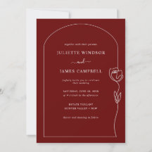 Line Drawing Roos Flower Wine Wedding Invitation