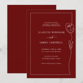 Line Drawing Roos Flower Wine Wedding Invitation Kaart (Voorkant / Achterkant)
