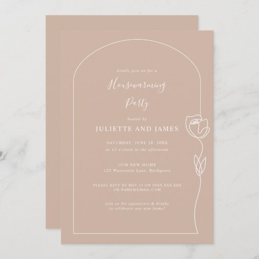 Line Drawing Roos Housewarming Party Invitation Kaart (Voorkant / Achterkant)