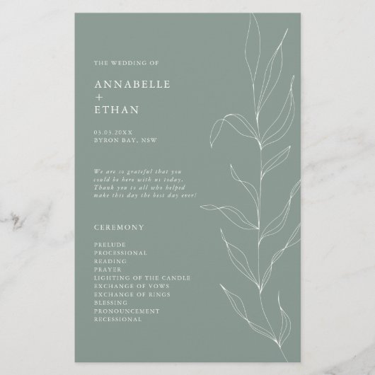 Line Drawing Sage Foliage Ceremony Program (Voorkant)