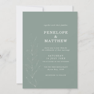 Line Drawing Sage Foliage Wedding Invitation Kaart