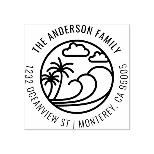 Line Drawing Tropical Wave Family Retouradres Rubberstempel (Afrduk)