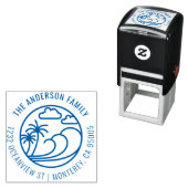 Line Drawing Tropical Wave Family Retouradres Zelfinktende Stempel (In situ)