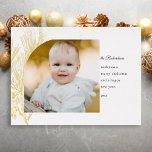 Line Drawn Gold Pine-foto Folie Feestdagen Briefkaart<br><div class="desc">Eenvoudig en elegant gouden lijn-getrokken winterdennen,  aangepast gebogen fotosjabloon en bewerkbare tekstvelden.</div>