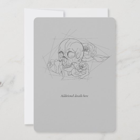 Line Drawn Skull and Rozen Wedding Invitations Kaart (Achterkant)