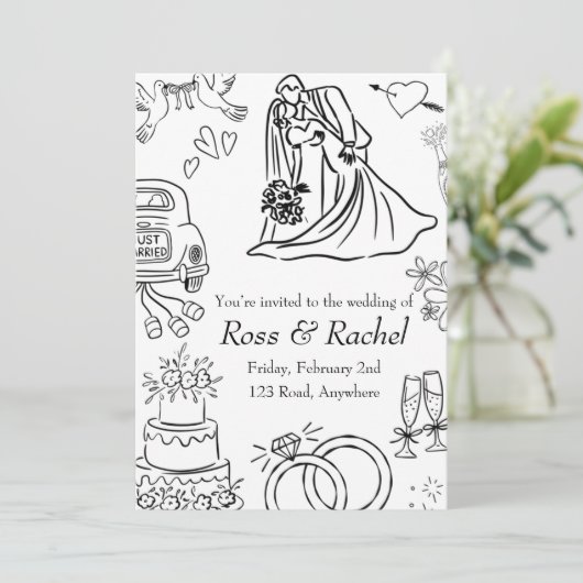 Line Drawn Wedding Invitation  Kaart (Staand voorkant)