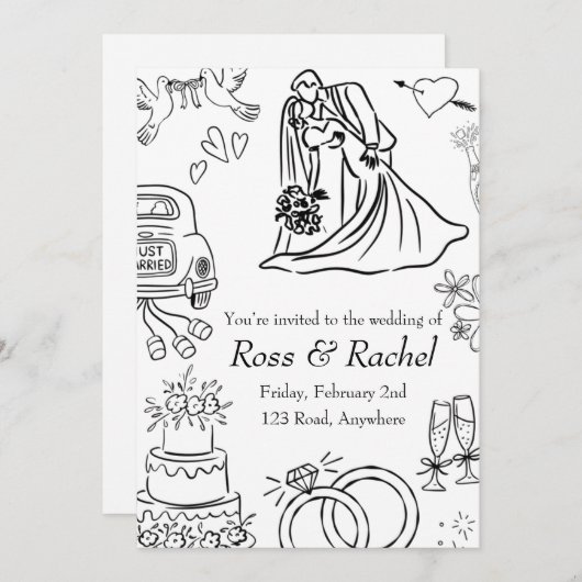 Line Drawn Wedding Invitation Kaart (Voorkant / Achterkant)