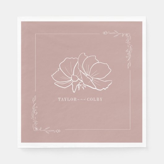 Line Floral Pink Earth Tone Wedding Servet (Voorkant)